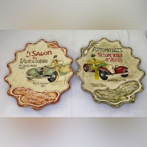 Tam San Designs Signed Hand Painted Decorative Plates 14" w/ Vtg French Autos
